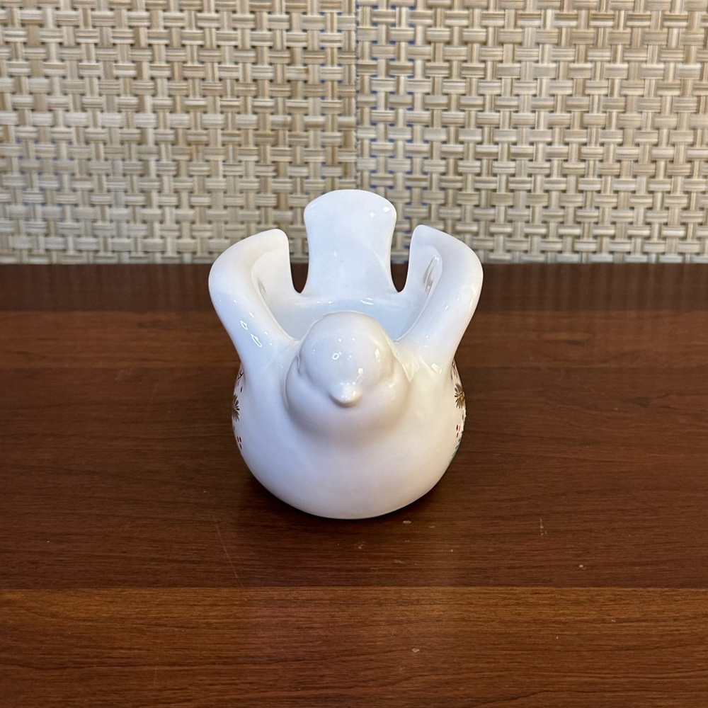 🎄🌟HP🌟Yankee Candle White Ceramic Peace Dove Poinsettia Tea Light Holder - Picture 3 of 9